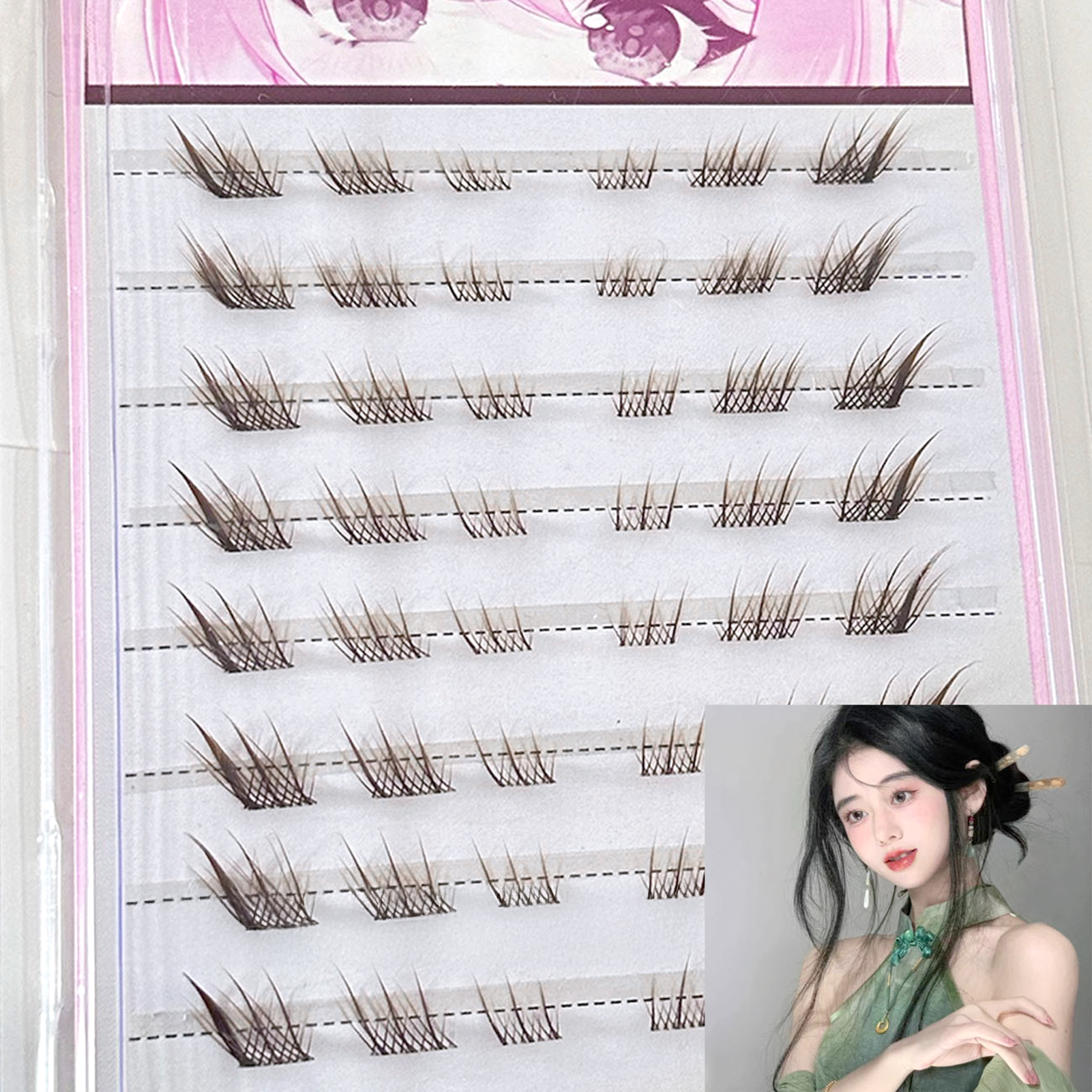 Eyelash Extension Volume Cat Eye - 10 Rows Brown Single Cluster False